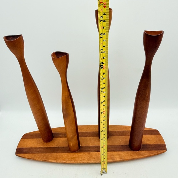 Vintage Danish Modern Teak Candlesticks | Tulip Form | MCM Scandinavian - Picture 12 of 14